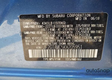 2019 Subaru Crosstrek 2.0I Limited z USA, uszkodzony, nr VIN JF2GTAMC5KH205951